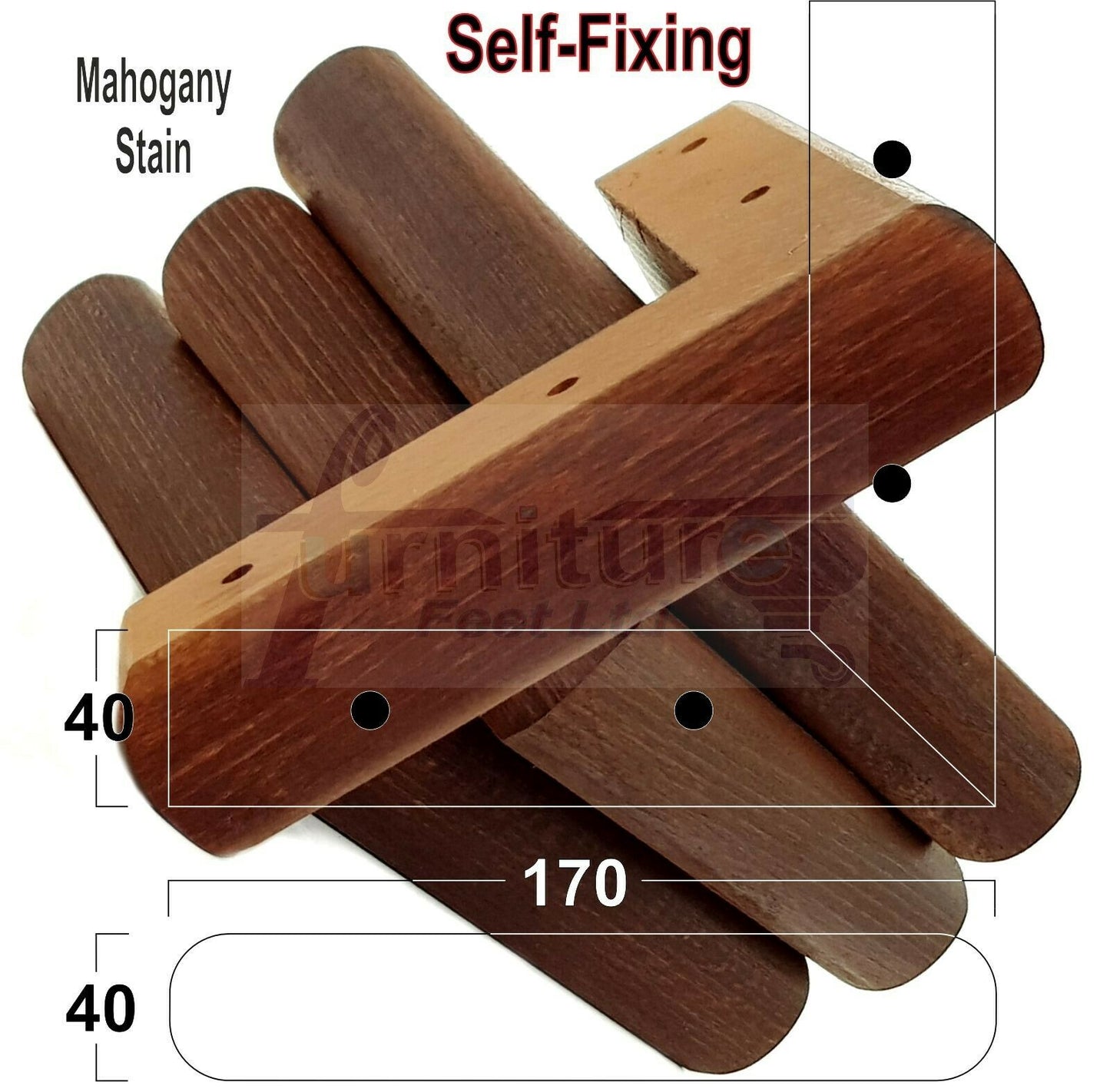 Set Of 4 Wooden Corner Furniture Feet 40mm High Replacement Sofa Chair Legs