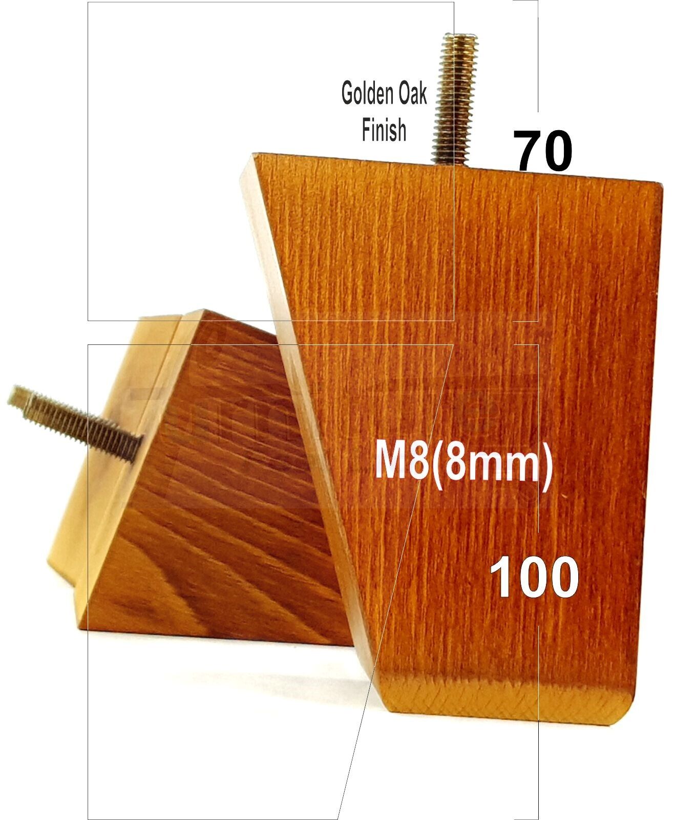 4x Angled Block Wood Sofa Legs 100mm High Replacement Furniture Feet Chairs Cabinets M8(8mm)