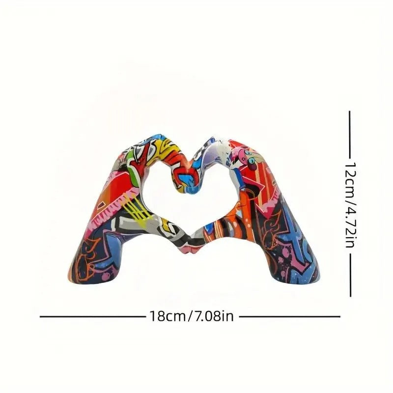 Colourful Graffiti Heart Hands Sculpture Modern Resin Art Modern Abstract Heart Decor 12cm High