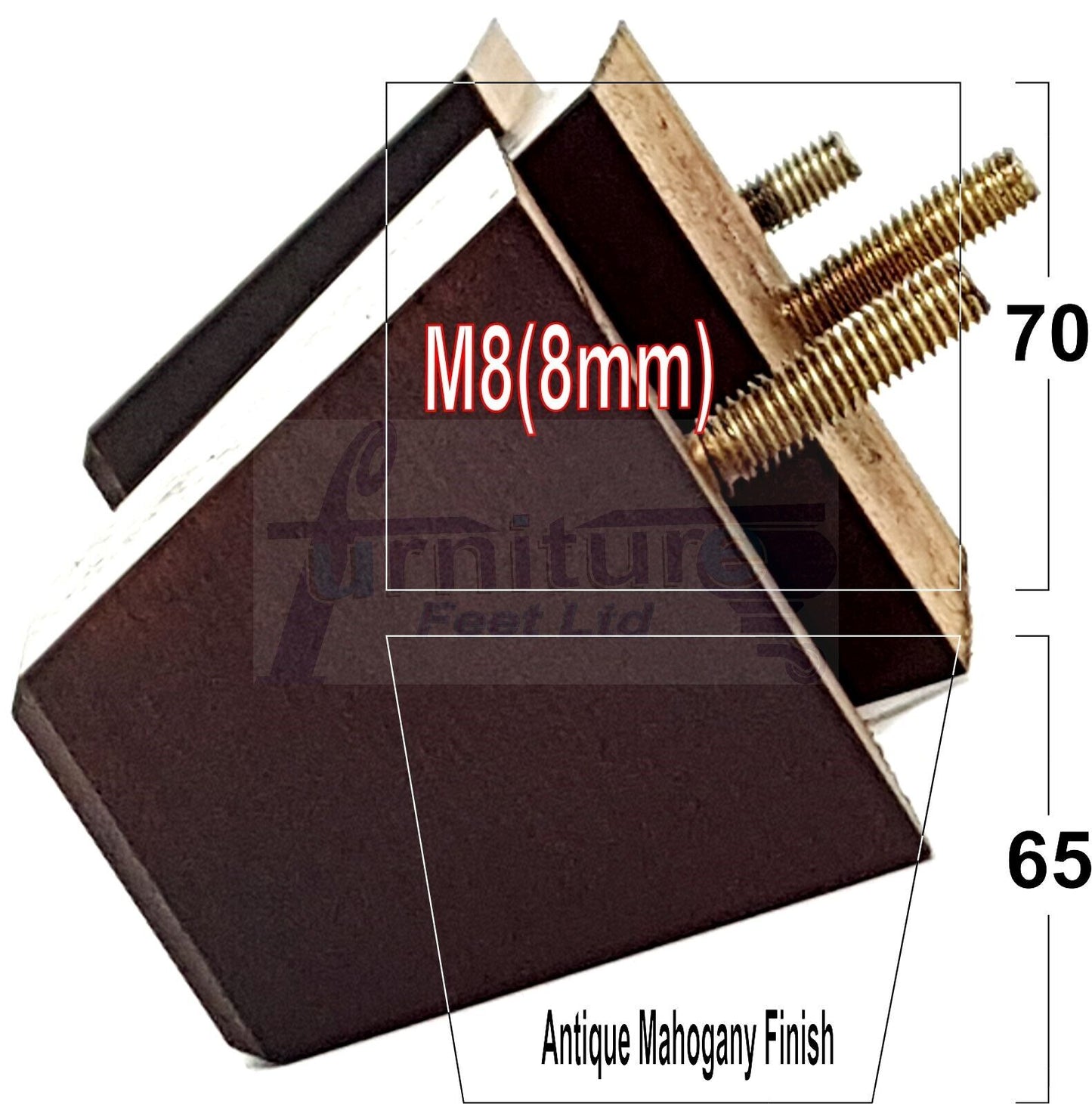 Set Of 4 Solid Wood Square Block Furniture Feet Replacement Legs 65mm High M8(8mm)