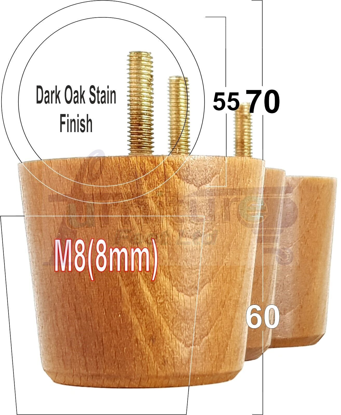 4 Replacement Bun Feet 60mm High Solid Wood Turned Furniture Legs M8 Multiple Colours Chairs Stools Sofa's Beds Settee & Cabinets 2.3 inches