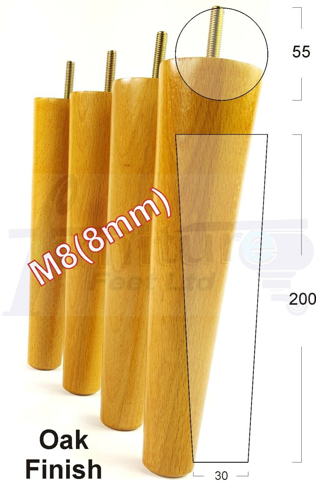 4 Retro Turned Wood Replacement Furniture Chair Legs M8 Footstool Settee Sofa Feet 200mm High