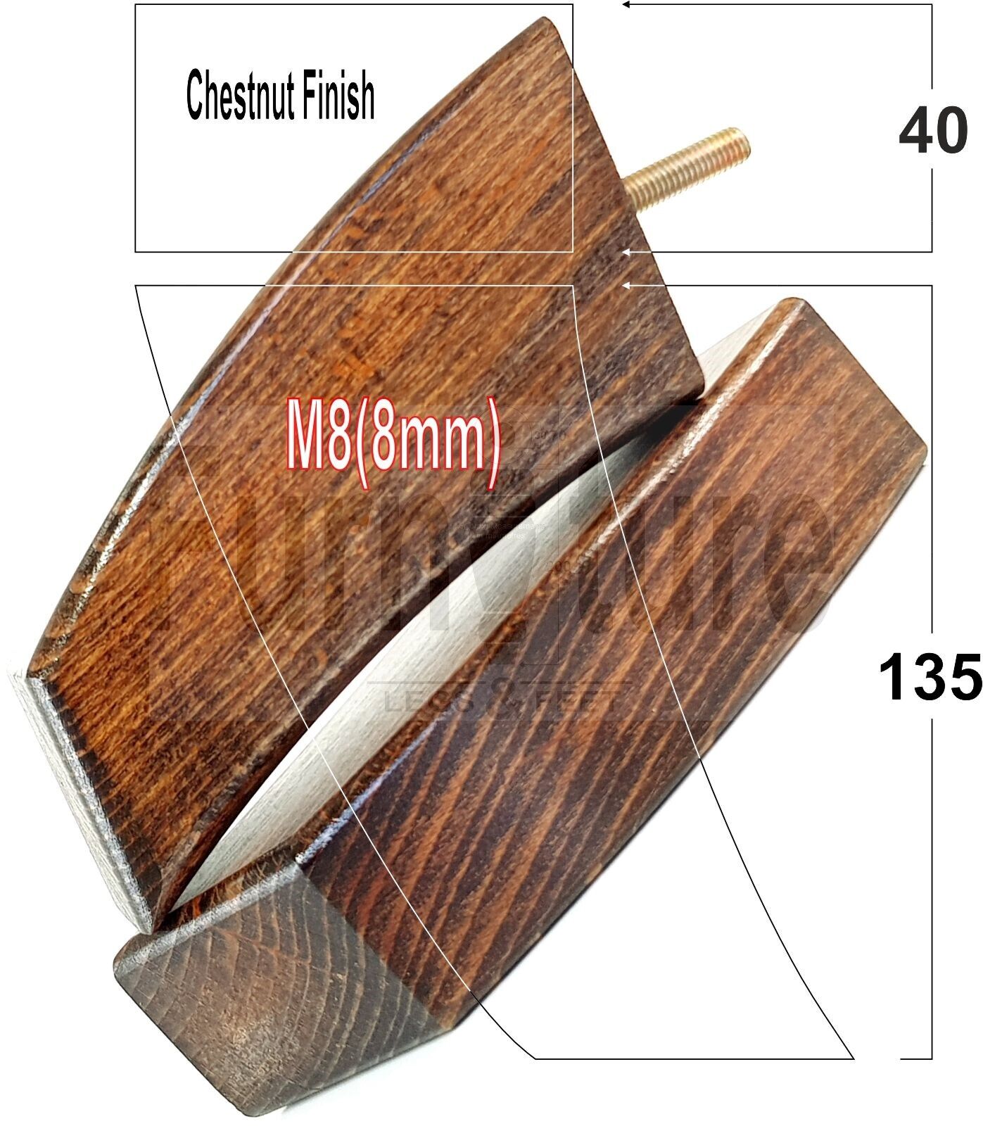 SET OF 4 WOODEN FURNITURE FEET 135mm HIGH REPLACEMENT SOFA LEGS 8mm Thread