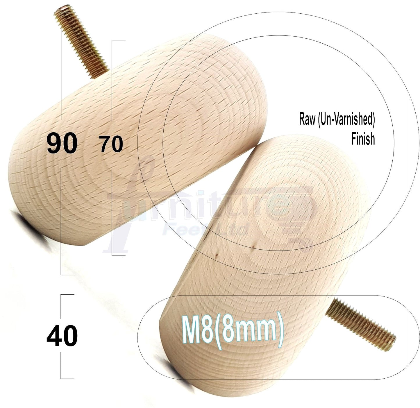 4 Solid Wood Furniture Bun Feet Replacement Legs 40mm High For Chairs Stools Sofa's Beds Settee and Cabinets M8 Multiple Colours