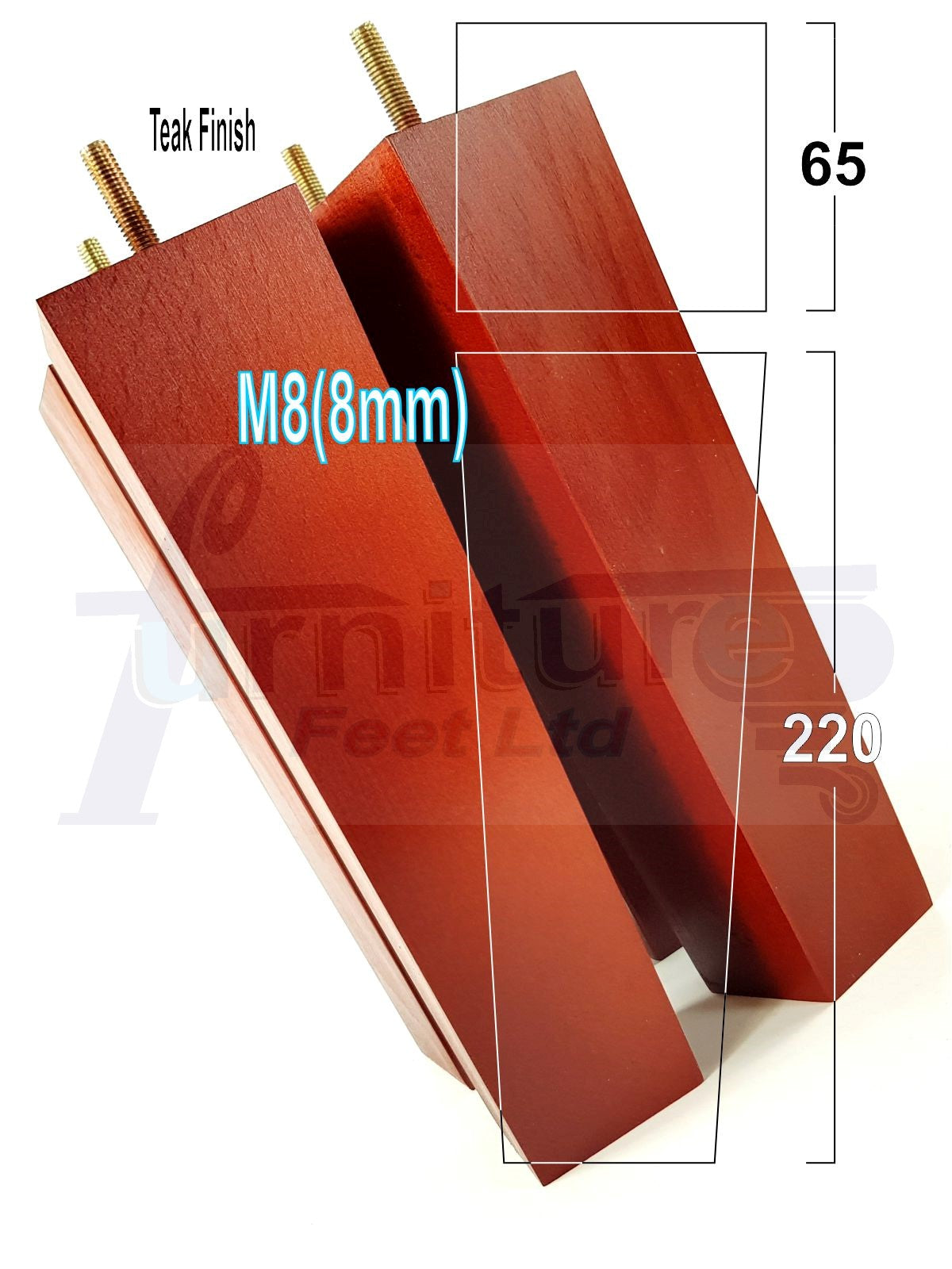 4 Solid Wood Furniture Feet Square Replacement Block Tapered Legs 220mm High M8 Sofa Chairs Stools Cabinets Beds