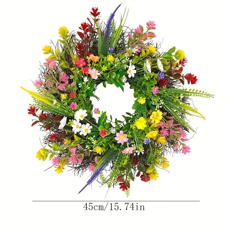 Large Springtime Floral Wreath Artificial Wildflower Decoration Indoor Outdoor 42cm Diameter