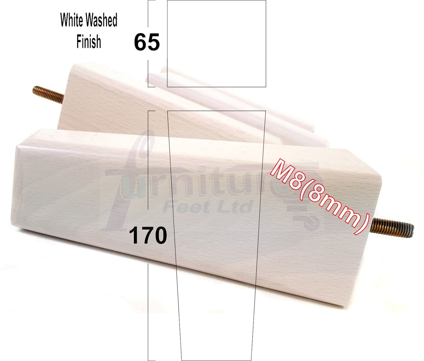 4x Wooden Furniture Legs 170mm High Replacement Square Tapered Feet 8mm