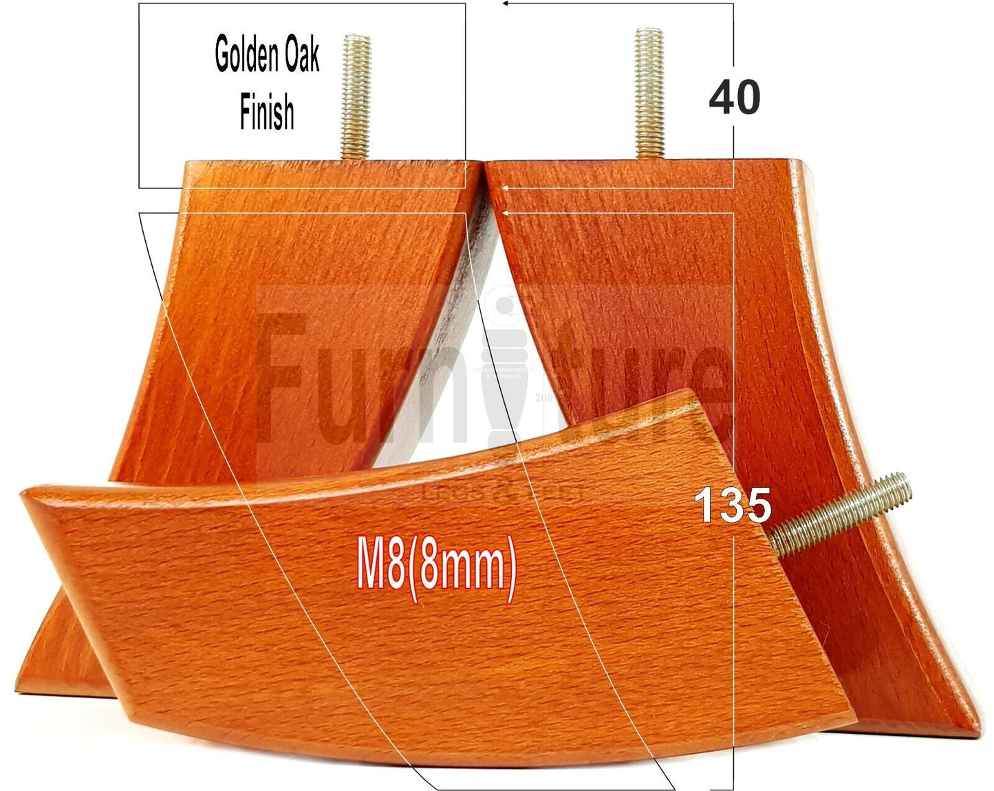 SET OF 4 WOODEN FURNITURE FEET 135mm HIGH REPLACEMENT SOFA LEGS 8mm Thread