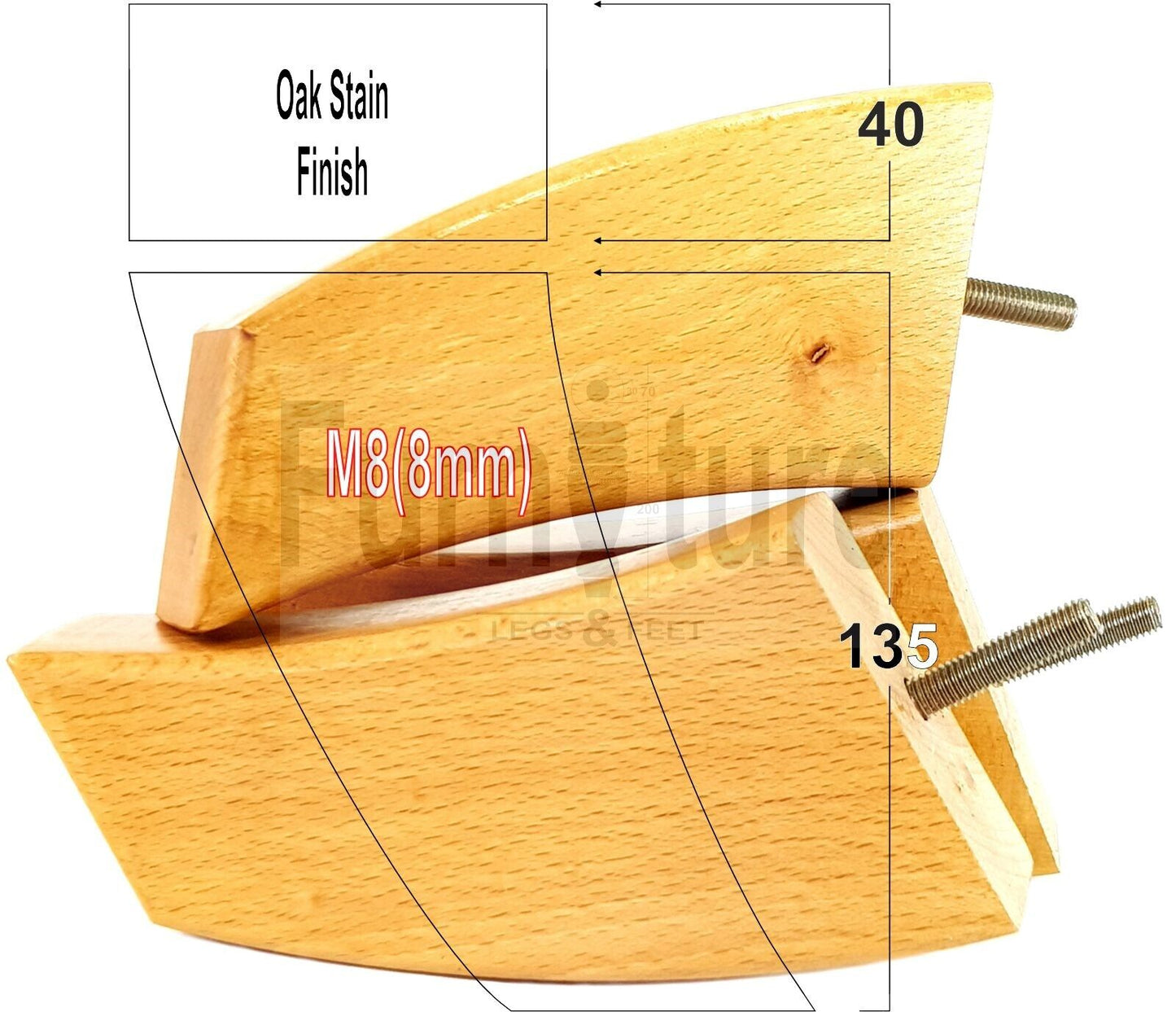 SET OF 4 WOODEN FURNITURE FEET 135mm HIGH REPLACEMENT SOFA LEGS 8mm Thread