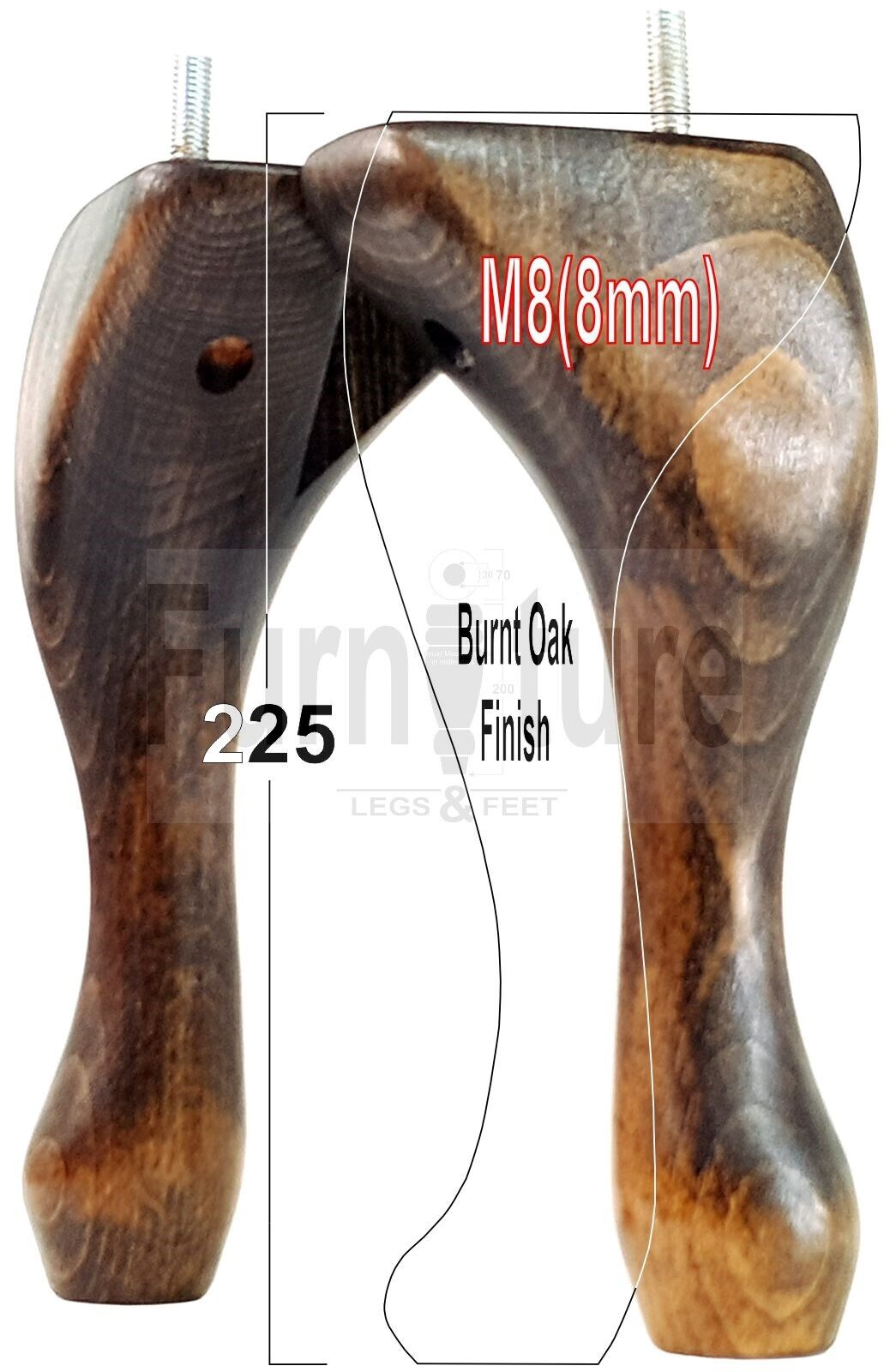 4x Solid Wood Furniture Feet 225mm High Vintage Queen Anne Replacement Legs M8 8 Inches