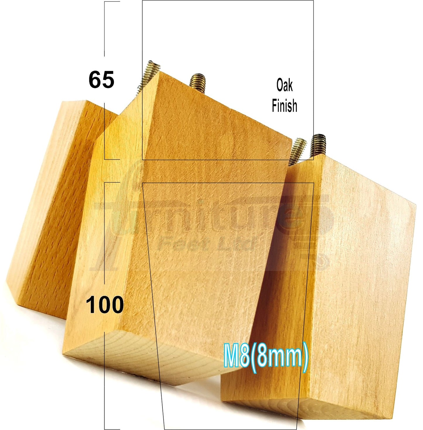 Solid Wood Furniture Feet Square Replacement Block Tapered Legs 100mm High M8 Set of 4 Sofa Chairs Stools Cabinets Beds