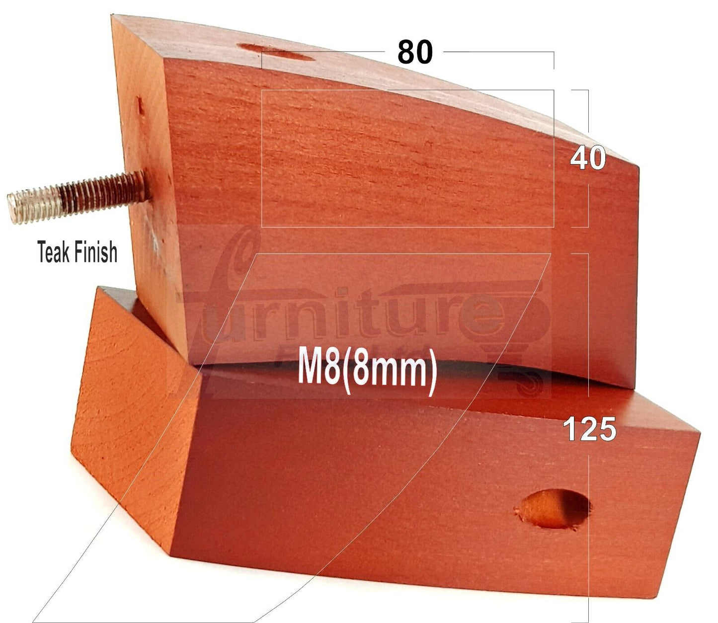 SET OF 4 WOODEN FURNITURE FEET 125mm HIGH REPLACEMENT SOFA LEGS 8mm Thread