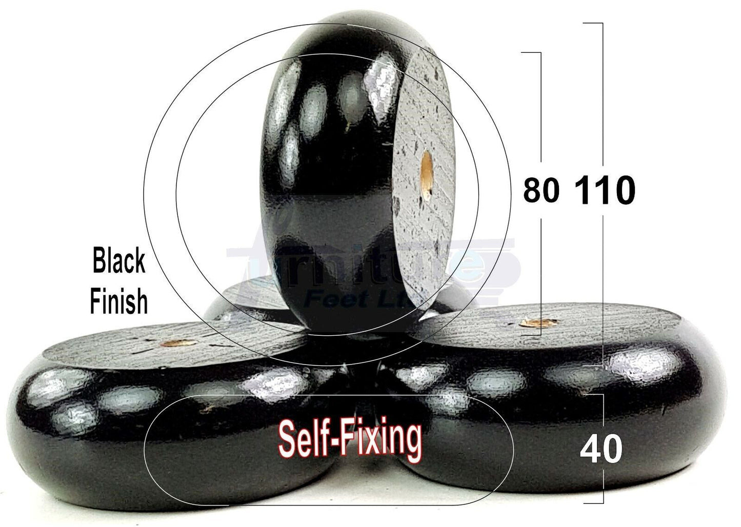 Set Of 4 Turned Wood Furniture Legs Chair Sofa Bed Replacement Bun Feet 40mm High