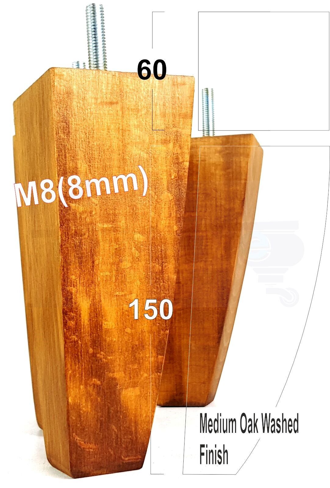4x Tapered Square Furniture Legs Sofa Feet M8 for Chairs, Settees 150mm High