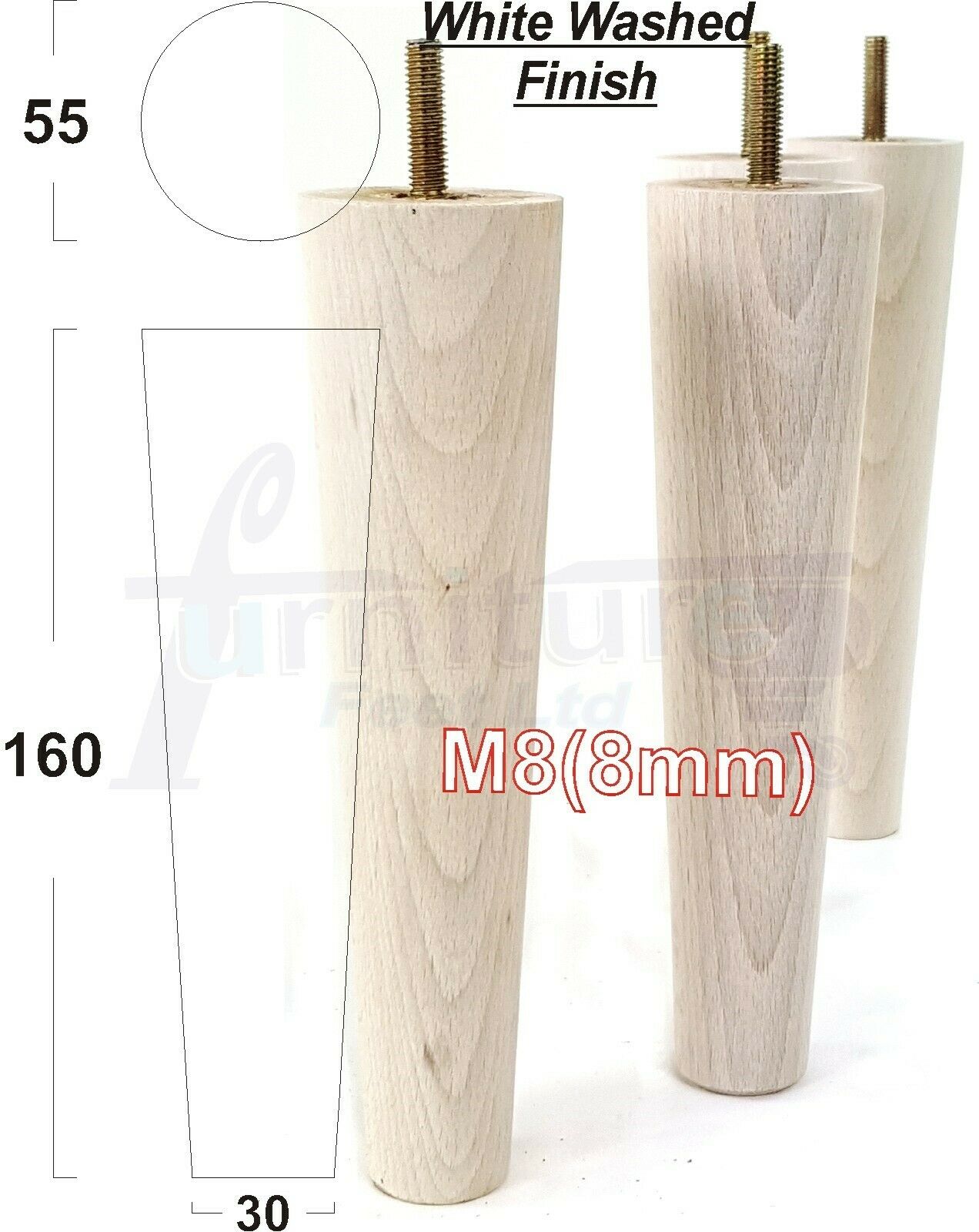4 Solid Wood Replacement Furniture Chair Legs M8 Settee Sofa Feet 160mm High
