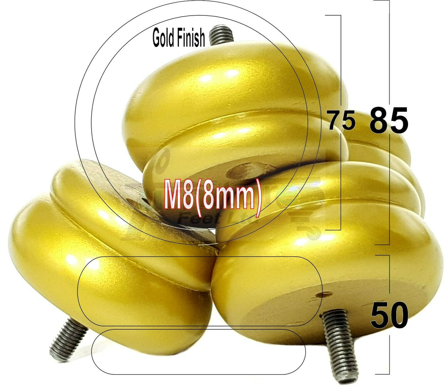 4 Turned Wood Furniture Legs Chair Sofa Bed M8 Replacement Bun Feet 50mm High