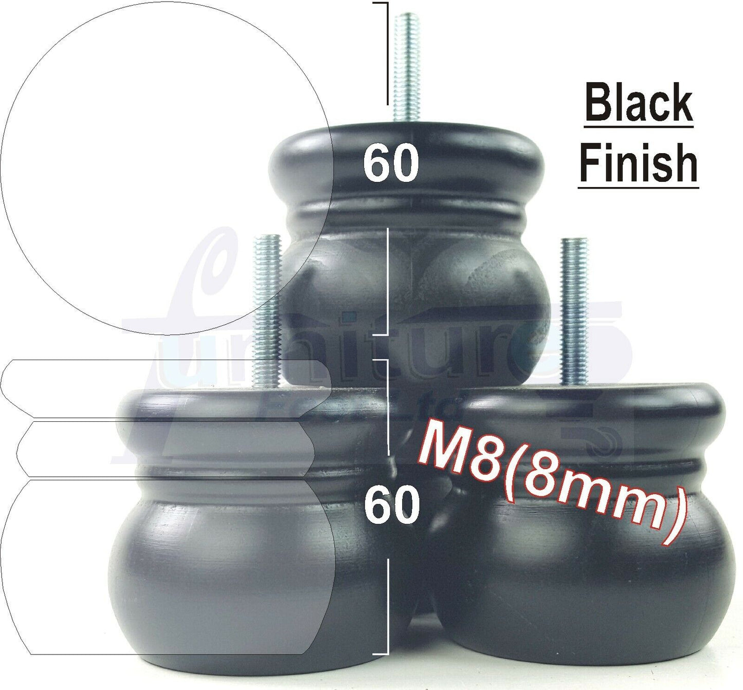 4 Wood Bun Feet Replacement Turned Furniture Legs 60mm High Multiple Colours 2 Inches Tall Chairs Stools Sofa Beds Cabinets M8