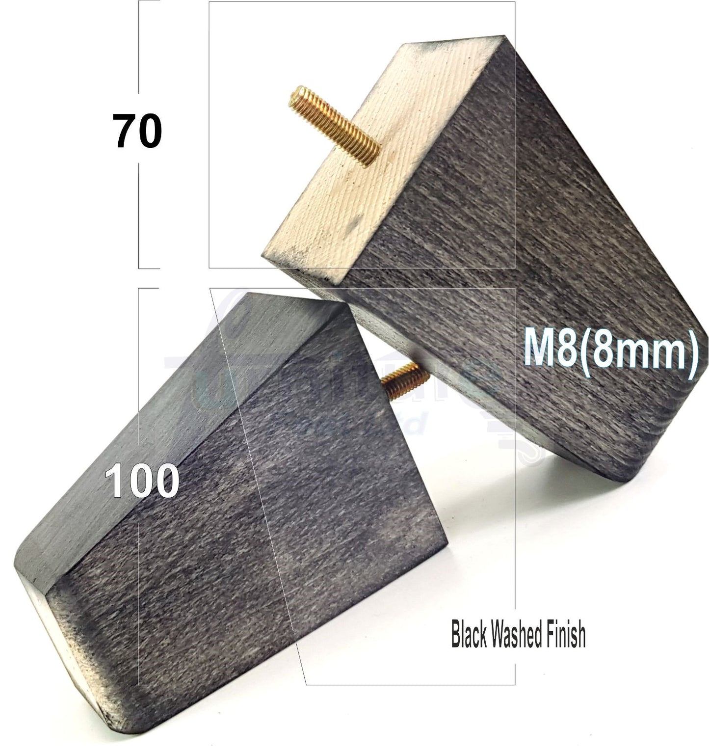 4x Angled Block Wood Sofa Legs 100mm High Replacement Furniture Feet Chairs Cabinets M8(8mm)