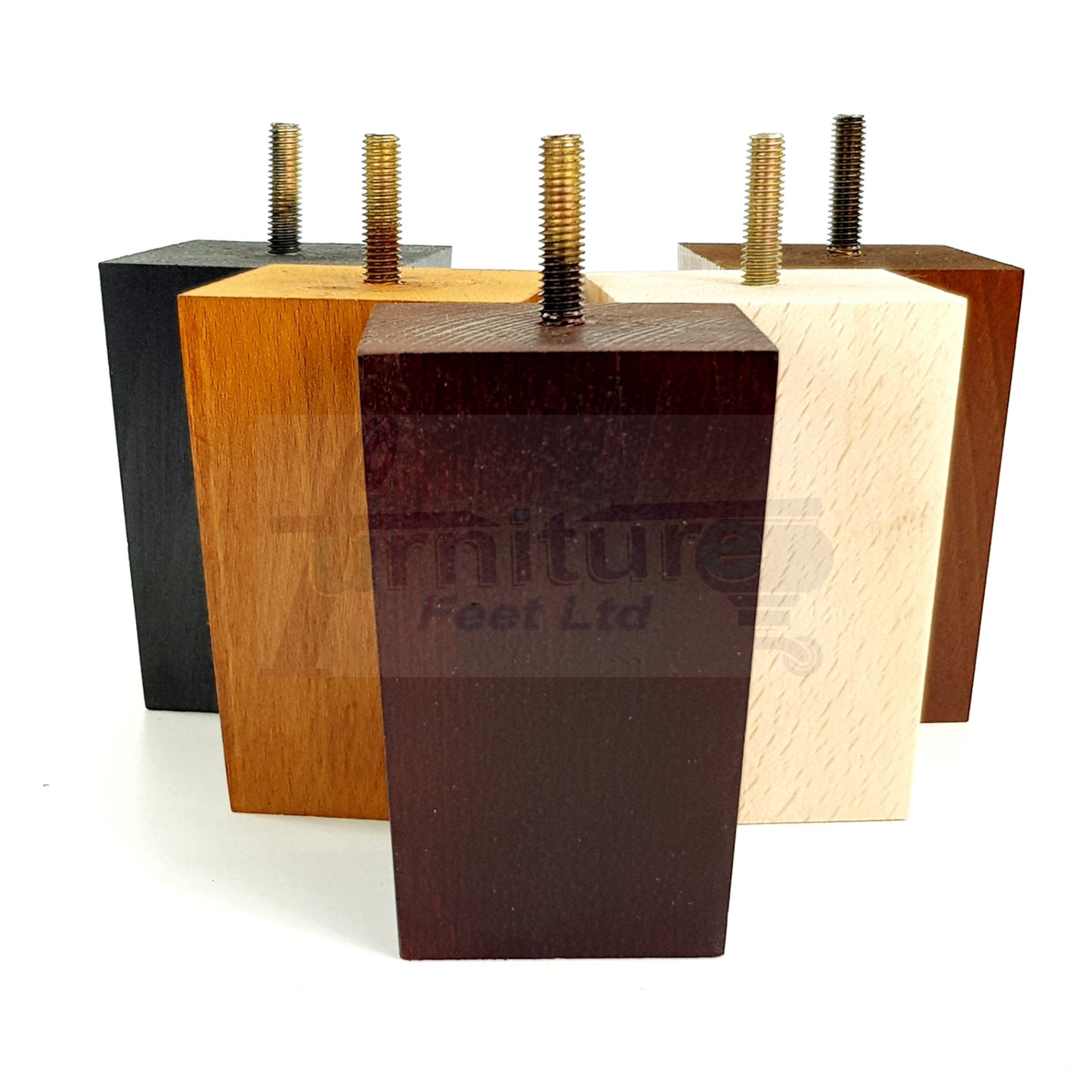 Solid Wood Furniture Feet Square Replacement Block Tapered Legs 100mm High M8 Set of 4 Sofa Chairs Stools Cabinets Beds