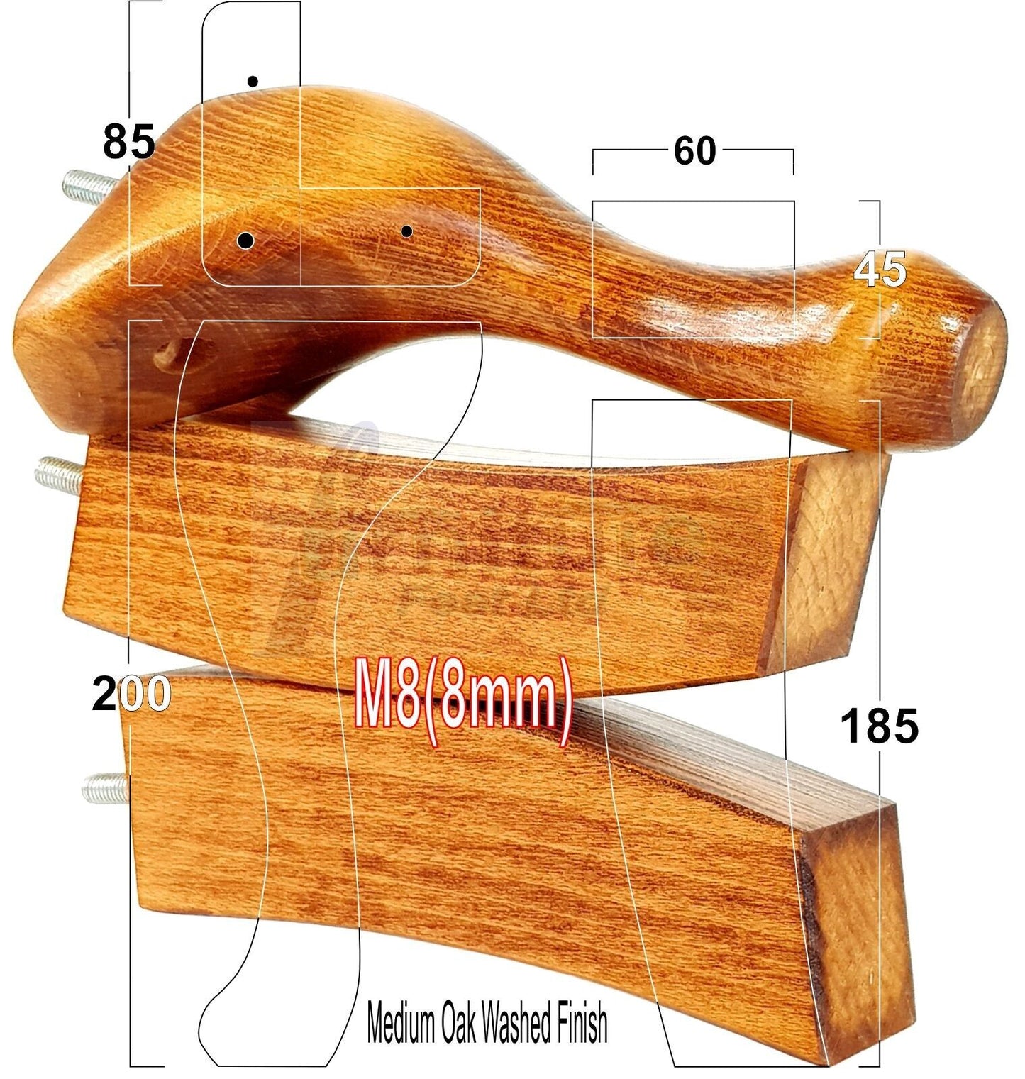 2x Vintage Queen Anne Replacement Furniture Legs & 2x Curved Back Feet 200mm High 8mm Thread