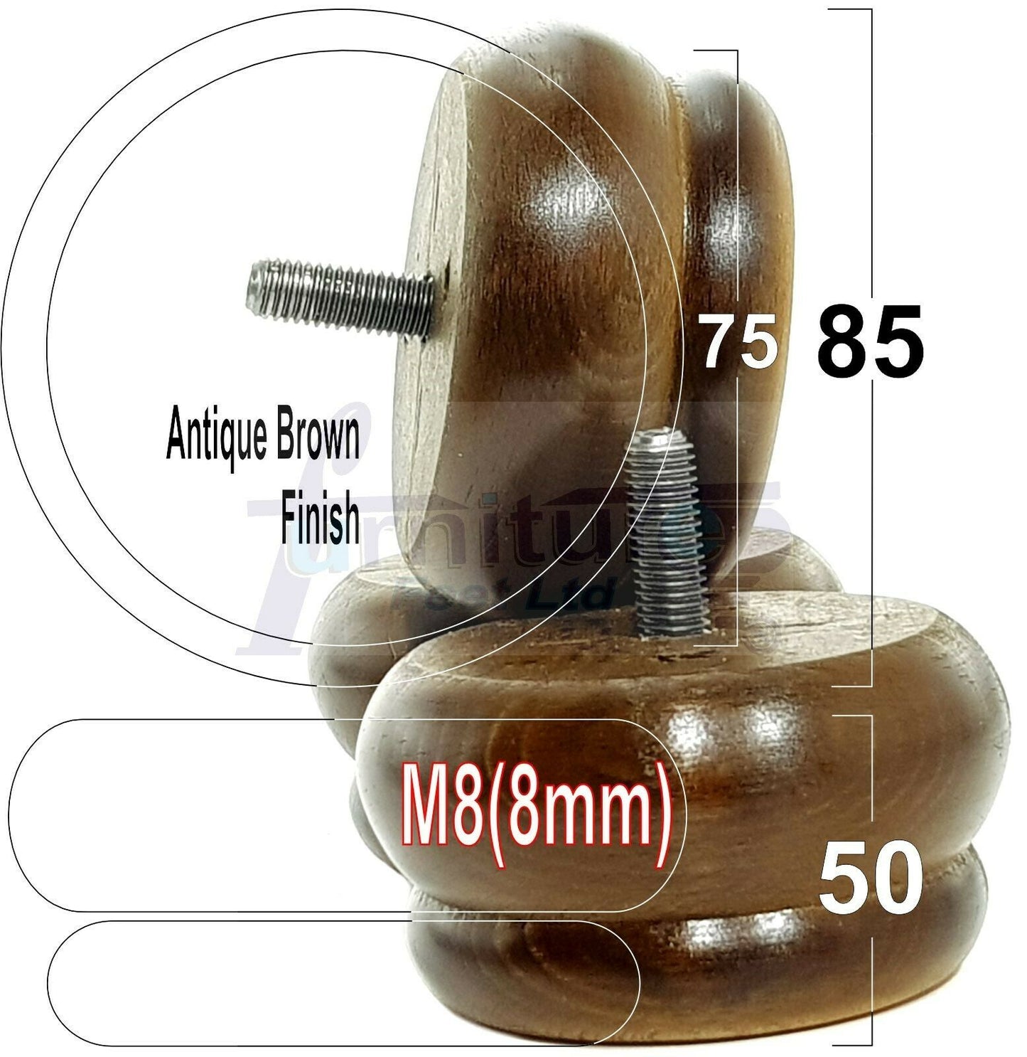 4 Turned Wood Furniture Legs Chair Sofa Bed M8 Replacement Bun Feet 50mm High