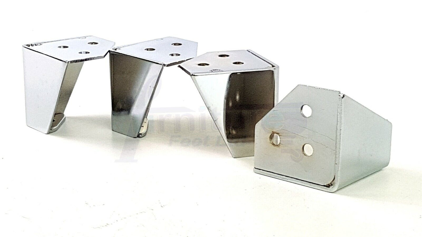 4 Metal Furniture Legs 60mm High Chrome Corner Feet Sofa Chair Beds Cabinets