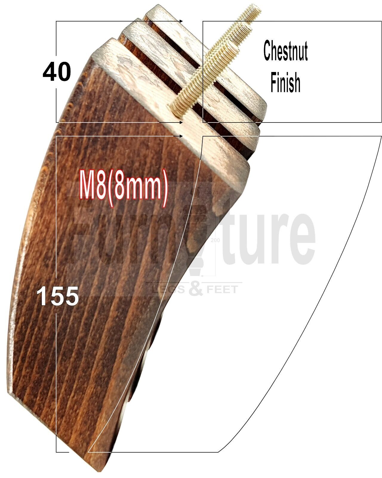 SET OF 4 WOODEN FURNITURE FEET 155mm HIGH REPLACEMENT SOFA LEGS 8mm Thread