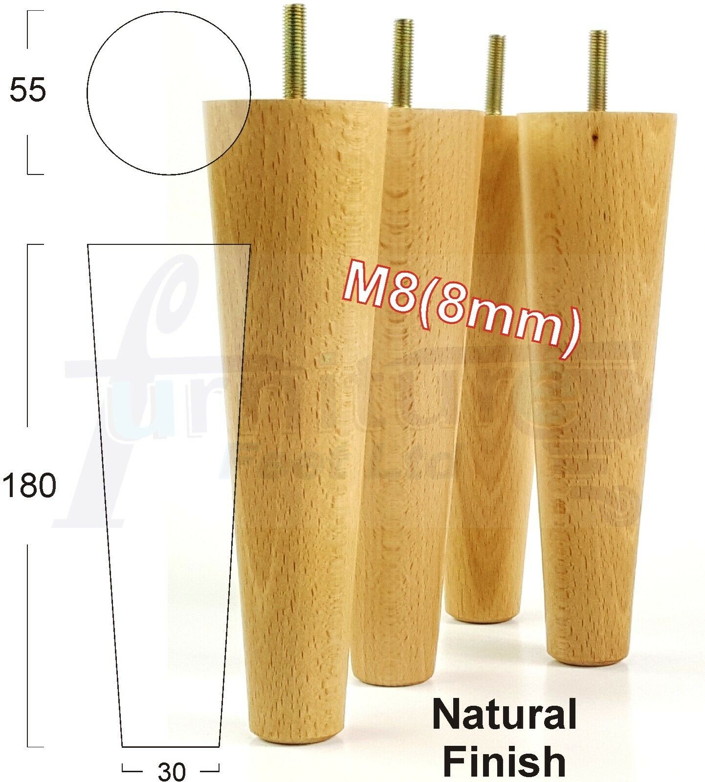 4 Retro Wood Replacement Furniture Chair Legs M8 Footstool Settee Sofa Feet 180mm High