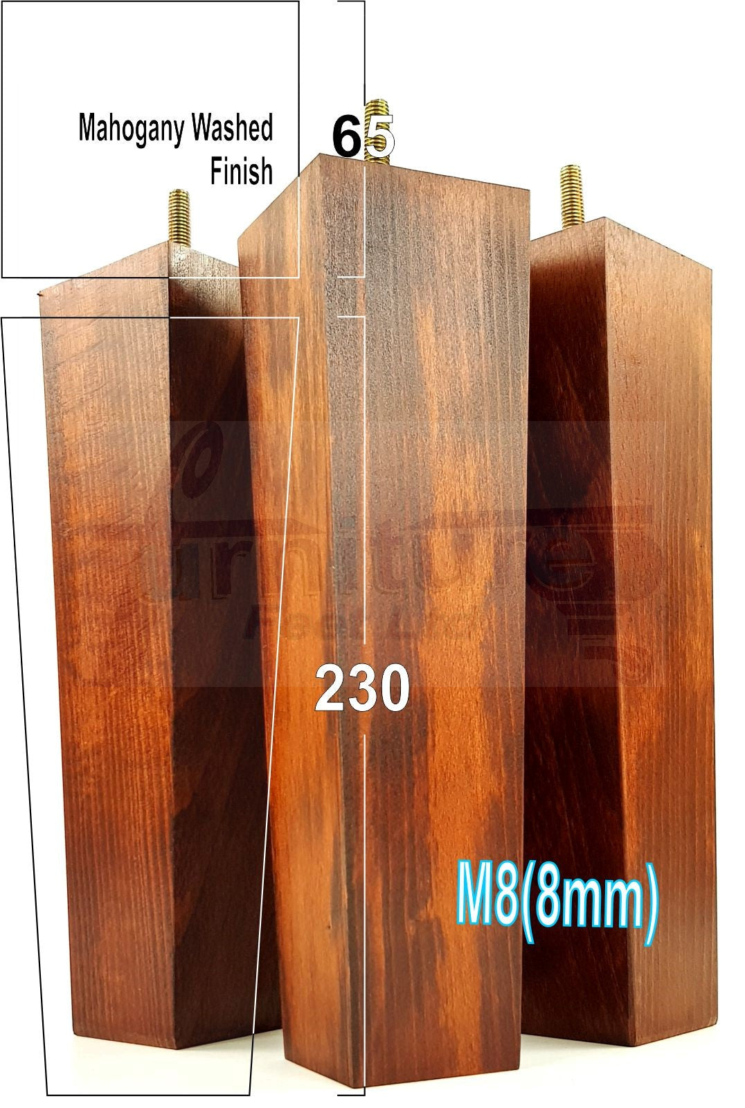 4 Solid Wood Furniture Feet Square Replacement Block Tapered Legs 230mm High M8 Sofa Chairs Stools Cabinets Beds