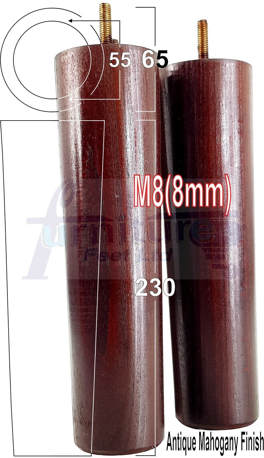 4 Solid Wood Turned Furniture Legs Replacement Bun Feet 230mm High Chairs Stools Sofa Bed Legs Settee & Cabinets M8 Multiple Colours