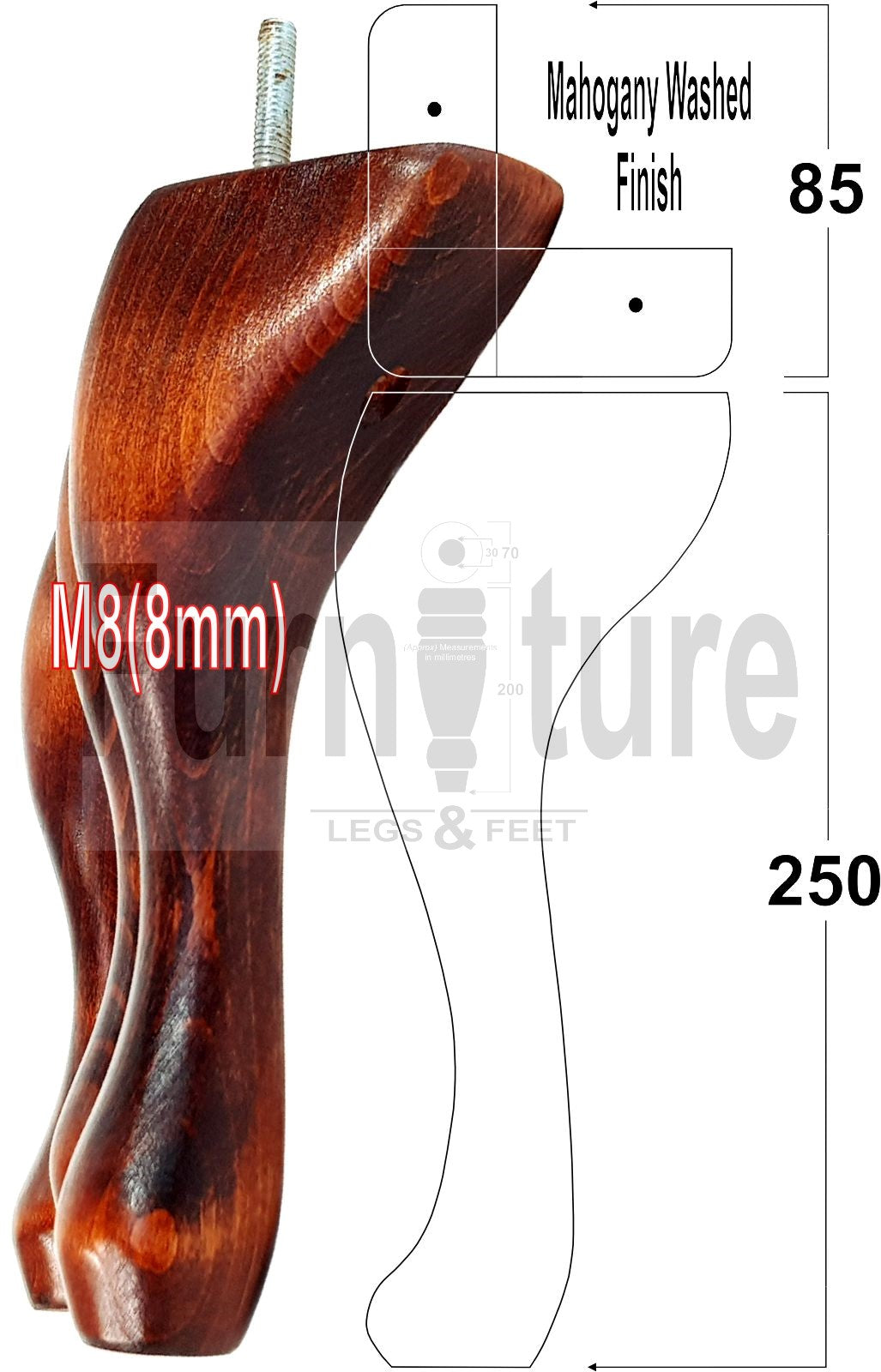 4 Replacement Traditional Queen Anne Furniture Leg 250mm High Sofa Chair Beds M8