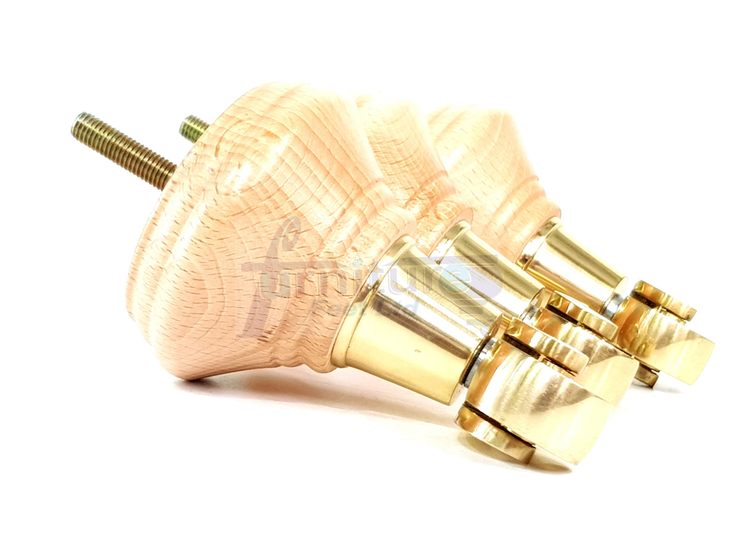 4x Natural Wooden Furniture Sofa Legs M8 With Brass Castors Replacment Chair Settee Feet 115mm - 125mm High