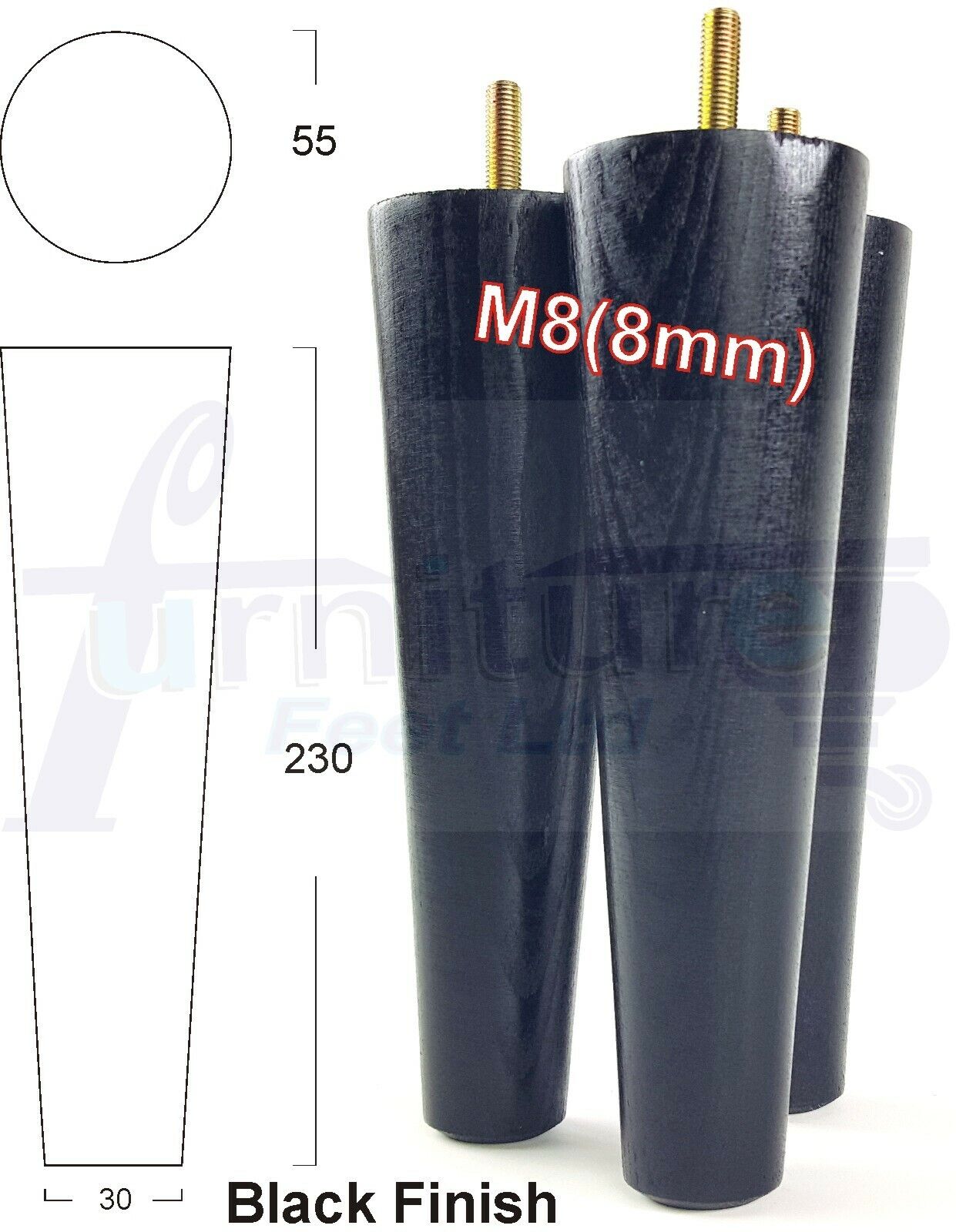 4 Solid Retro Wood Replacement Furniture Chair Legs M8 Settee Sofa Feet 230mm High