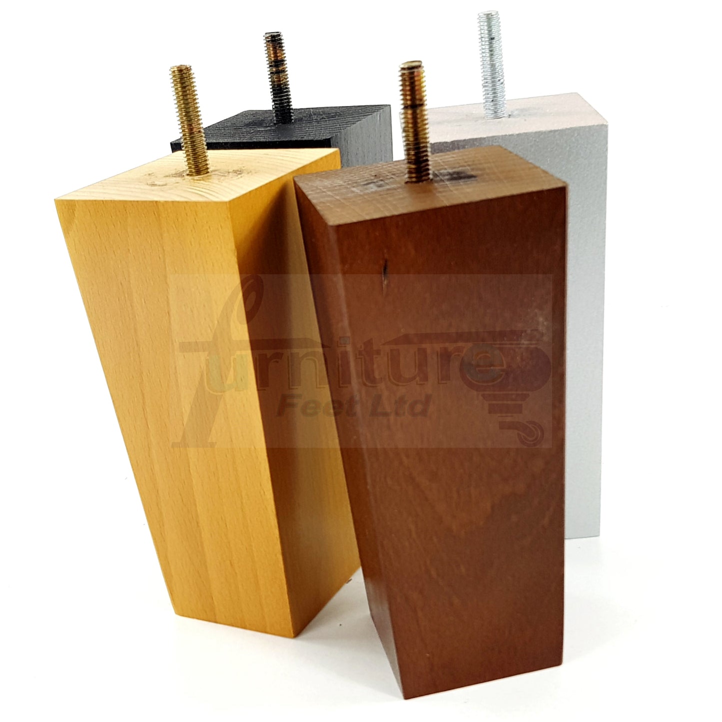 4 Solid Wood Furniture Feet Square Replacement Block Tapered Legs 150mm High M8 Sofa Chairs Stools Cabinets Beds