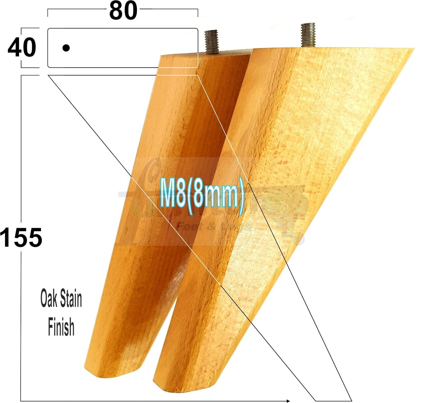 4 Replacement Tapered Feet 150mm High Wood Angled Furniture Legs 6 Inches Tall Chairs Stools Sofa's Beds Settee Cabinets M8
