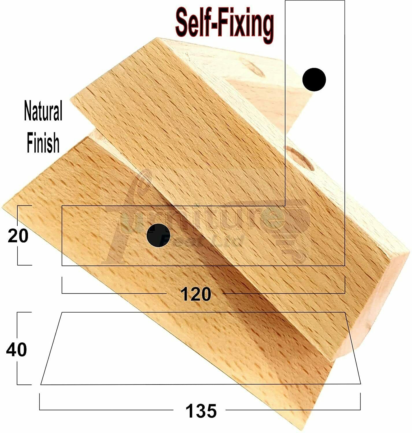4 Wood Corner Furniture Feet 40mm High Replacement Sofa Chair Legs (Self Fix)