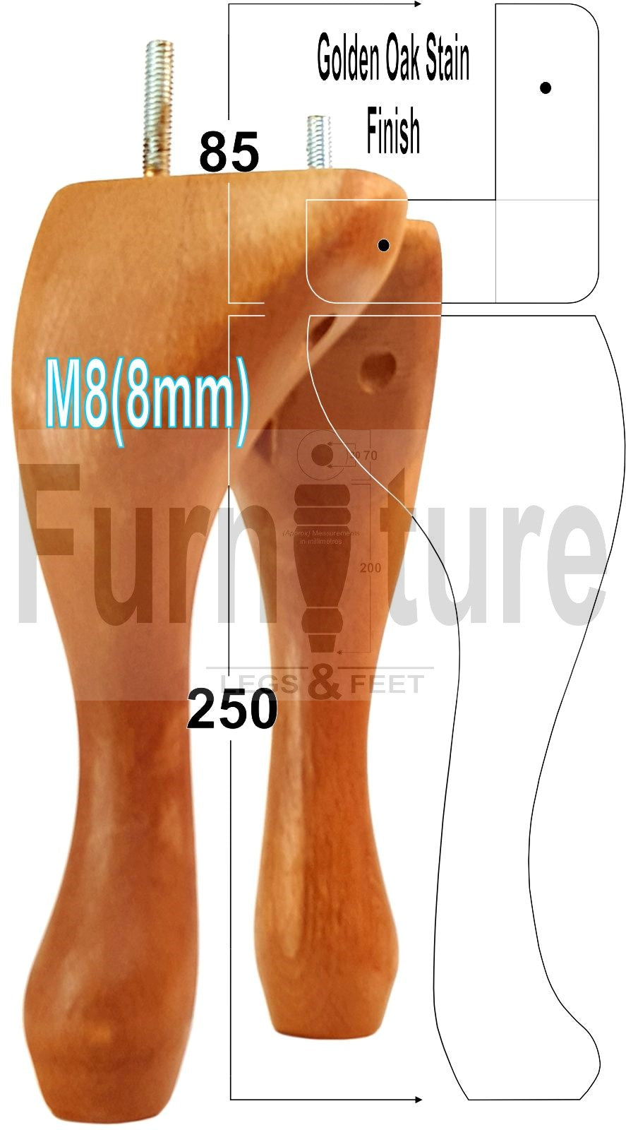 4 Replacement Traditional Queen Anne Furniture Leg 250mm High Sofa Chair Beds M8