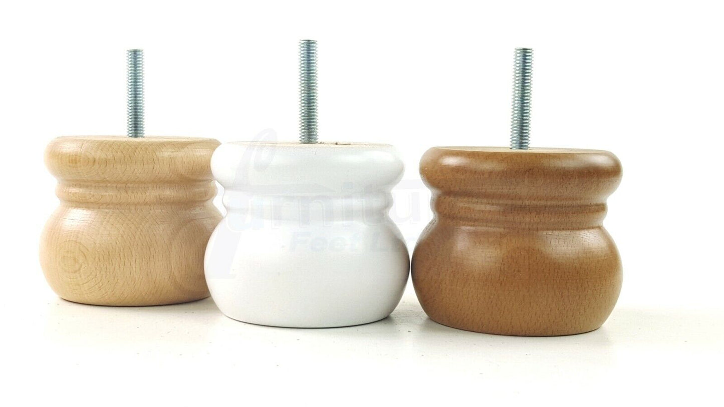 4 Wood Bun Feet Replacement Turned Furniture Legs 60mm High Multiple Colours 2 Inches Tall Chairs Stools Sofa Beds Cabinets M8
