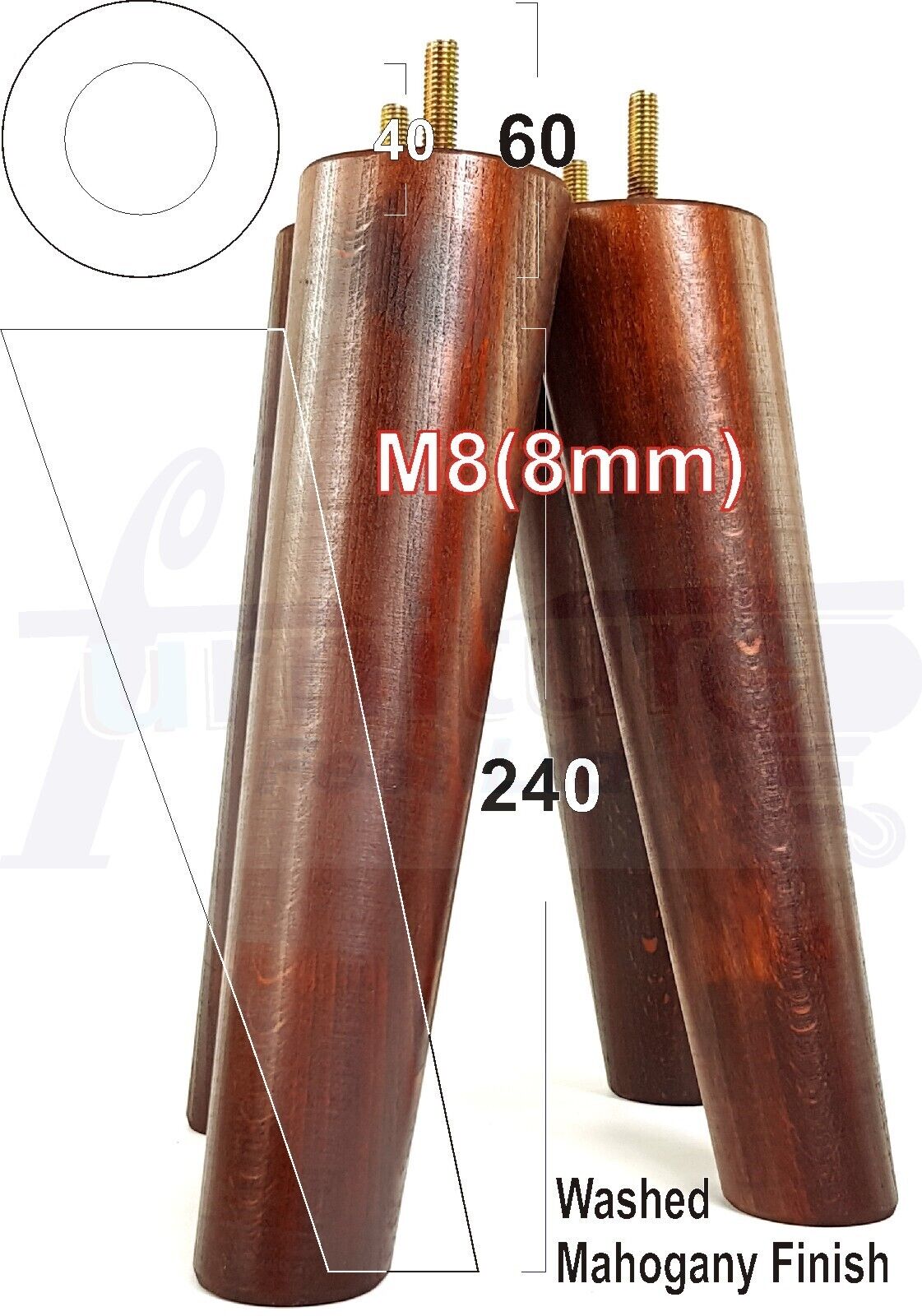 4x Wood Replacement Angled Furniture Chair Legs M8 Settee Sofa Feet 240mm High