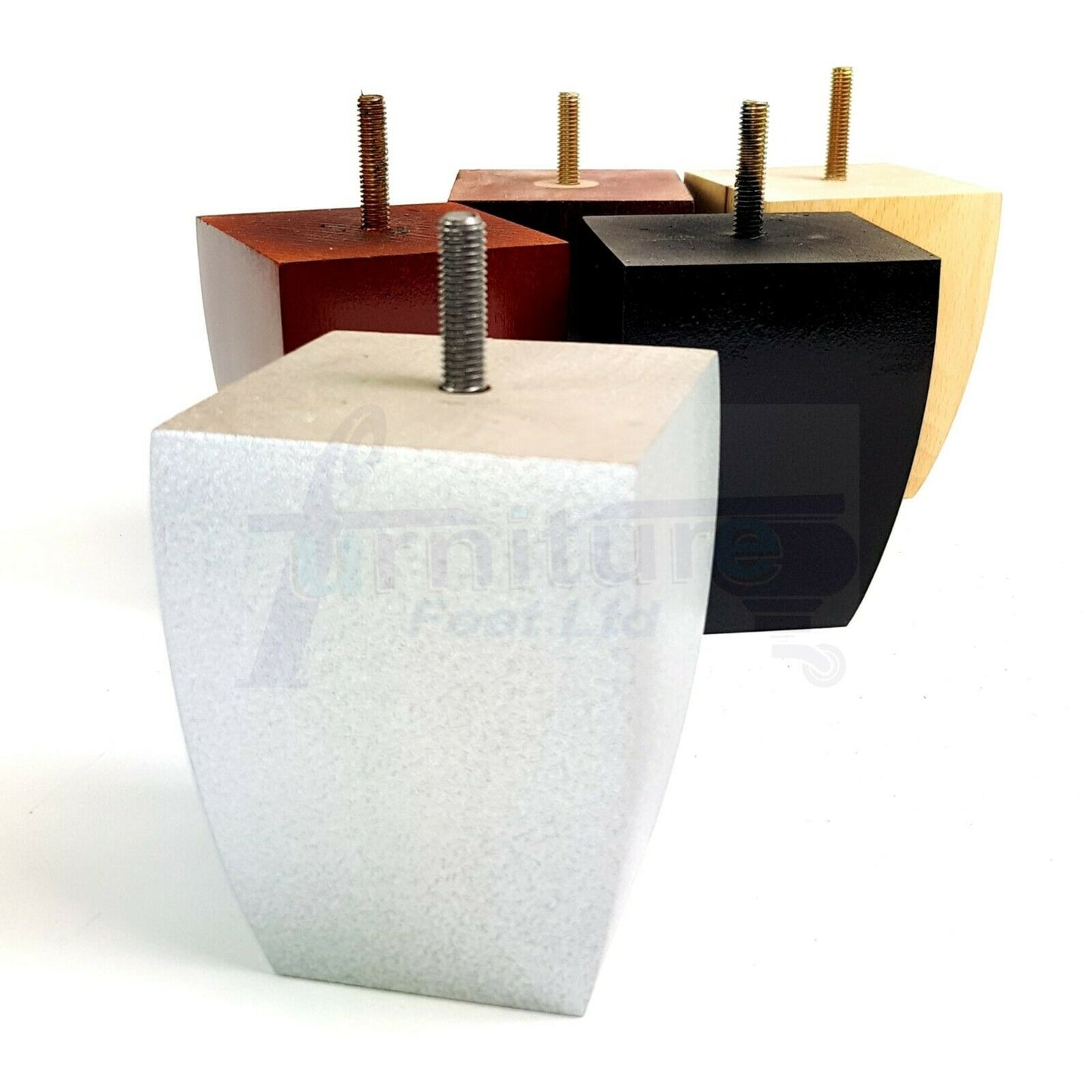 Set Of 4 Solid Wood Square Block Furniture Feet Replacement Legs 100mm High M8(8mm)