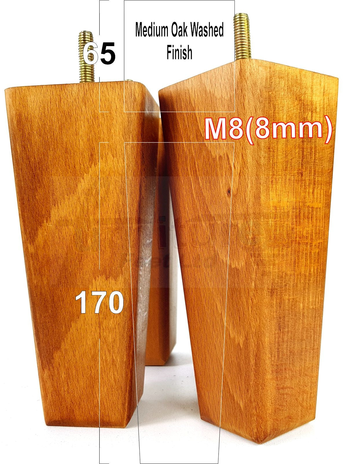 4x Wooden Furniture Legs 170mm High Replacement Square Tapered Feet 8mm