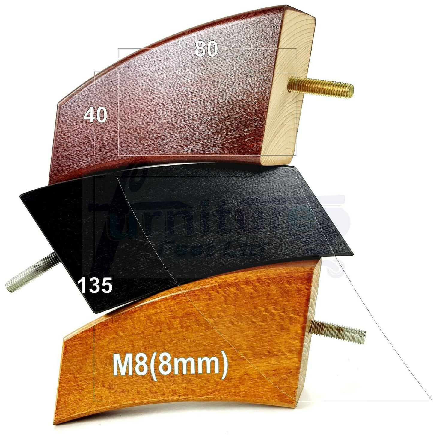 SET OF 4 WOODEN FURNITURE FEET 135mm HIGH REPLACEMENT SOFA LEGS 8mm Thread