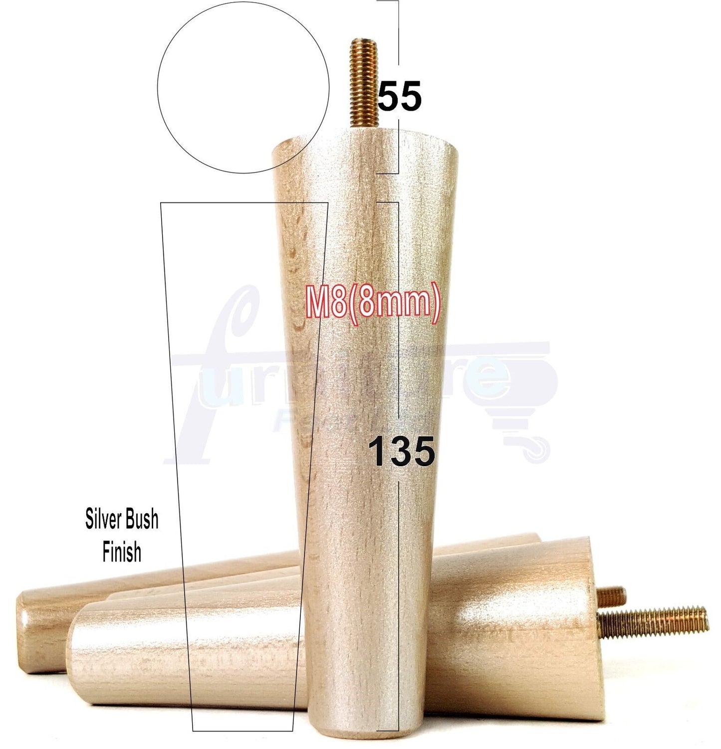 4 Solid Wood Replacement Furniture Chair Legs M8 Settee Sofa Feet 135mm High