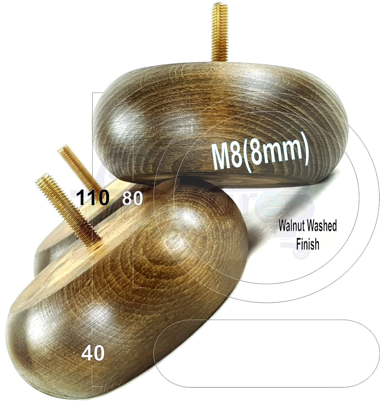 Set Of 4 Turned Wood Furniture Legs Chair Sofa Bed Replacement Bun Feet 40mm High