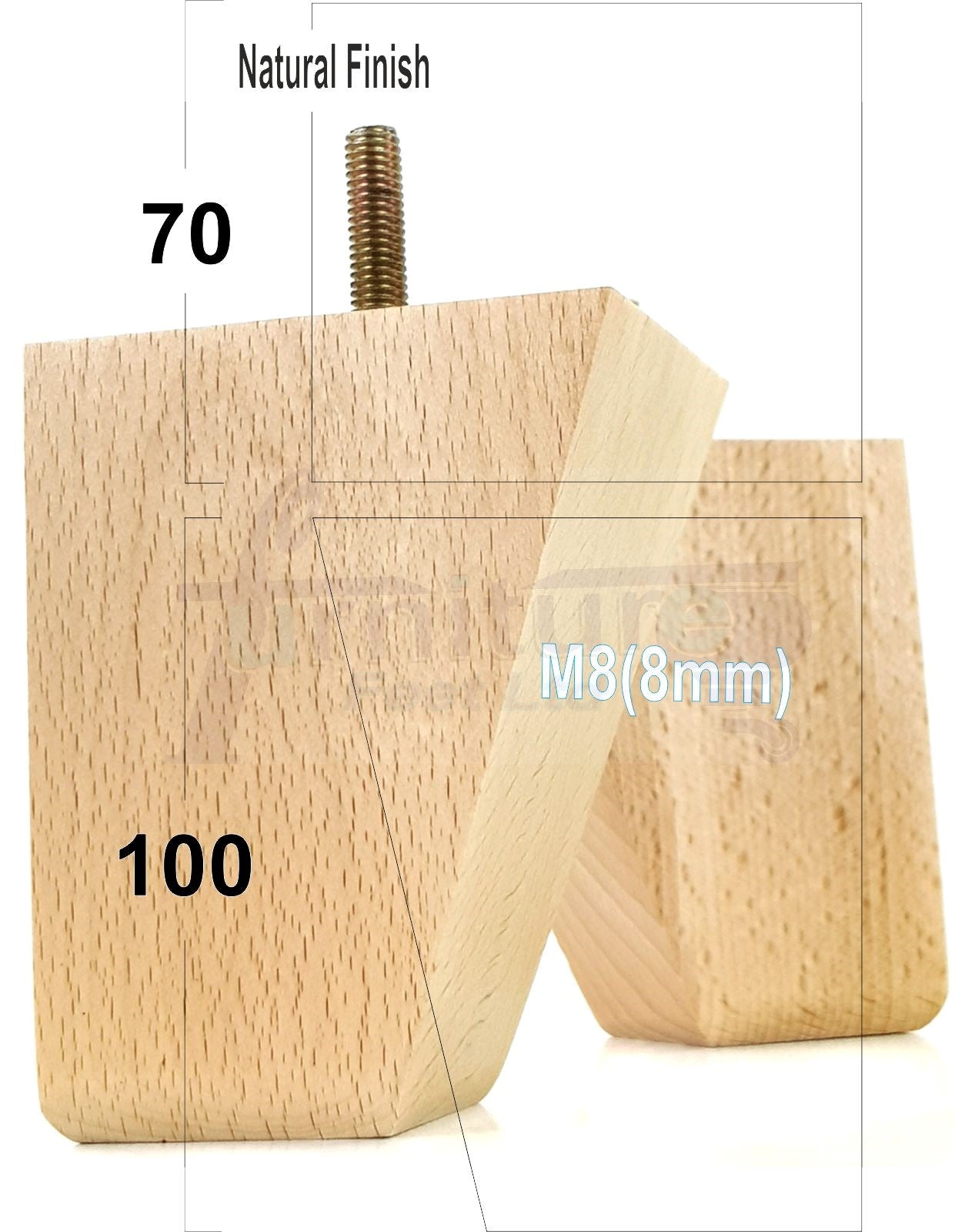 4x Angled Block Wood Sofa Legs 100mm High Replacement Furniture Feet Chairs Cabinets M8(8mm)