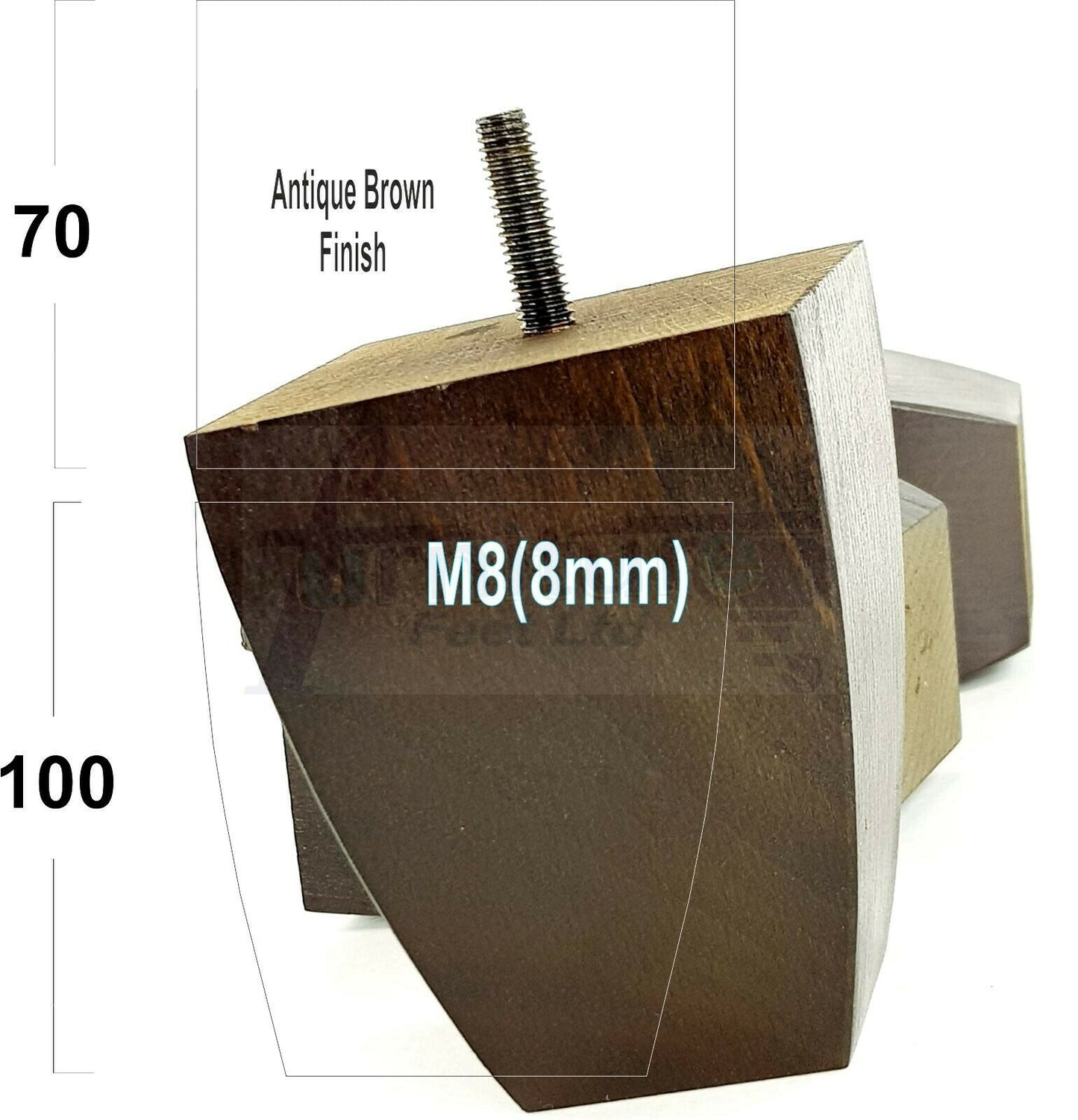 Set Of 4 Solid Wood Square Block Furniture Feet Replacement Legs 100mm High M8(8mm)