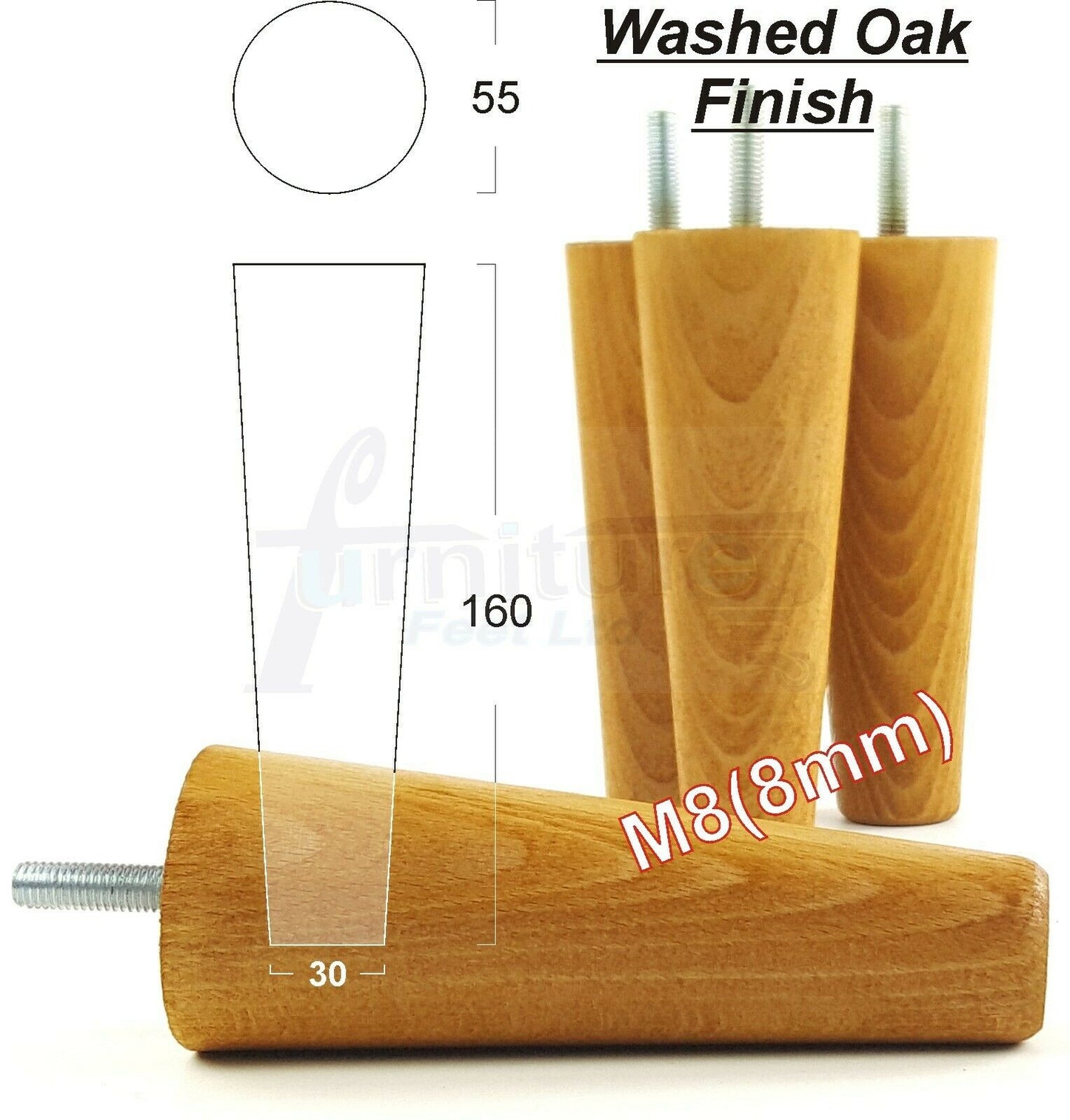 4 Solid Wood Replacement Furniture Chair Legs M8 Settee Sofa Feet 160mm High