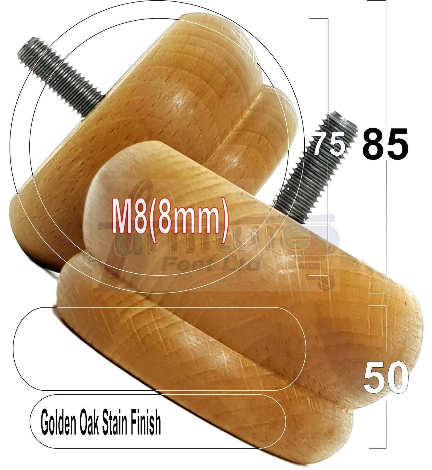 4 Turned Wood Furniture Legs Chair Sofa Bed M8 Replacement Bun Feet 50mm High