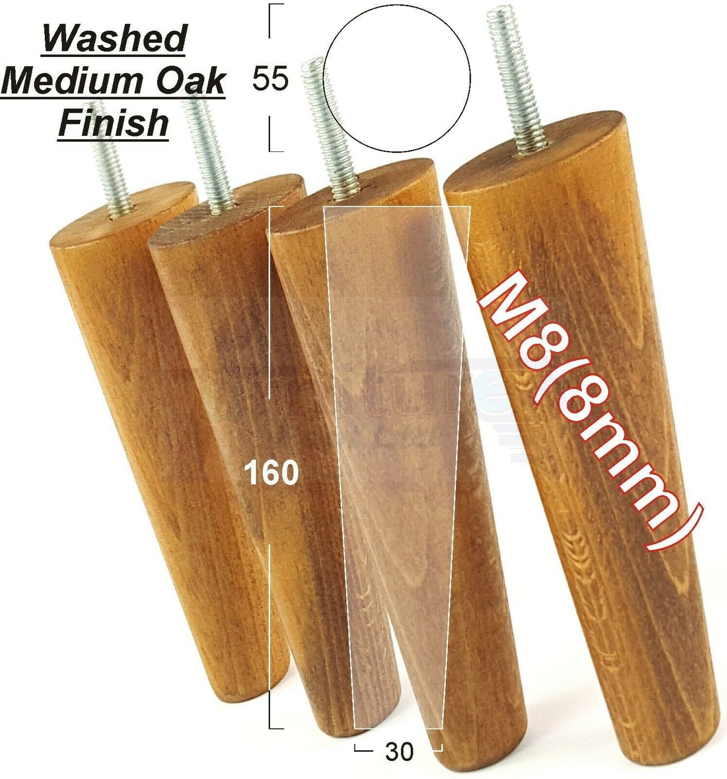 4 Solid Wood Replacement Furniture Chair Legs M8 Settee Sofa Feet 160mm High