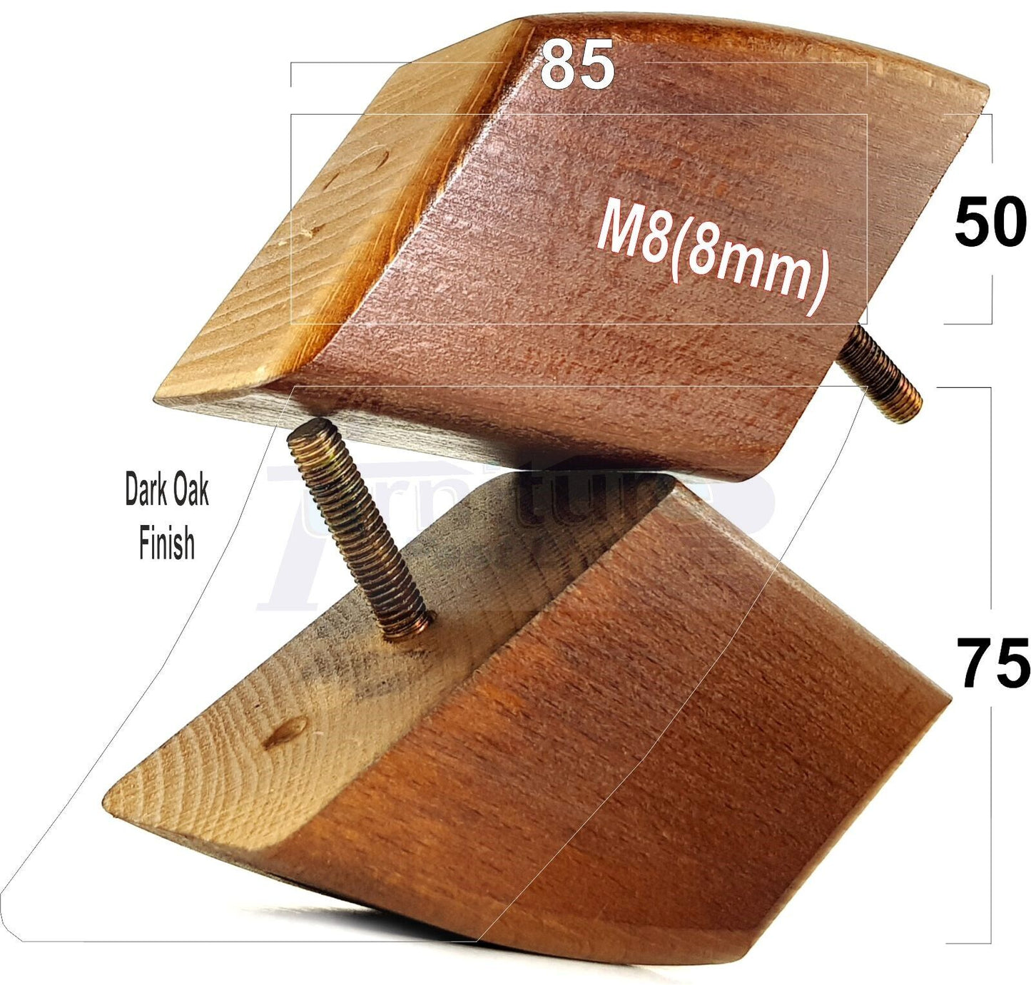 SET OF 4 WOODEN FURNITURE FEET 75mm HIGH REPLACEMENT SOFA LEGS 8mm Thread